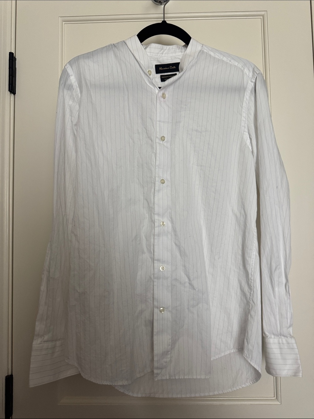 Massimo Dutti light weight Cotton White Shirt Subtle blue Pinstripes 15 1/2